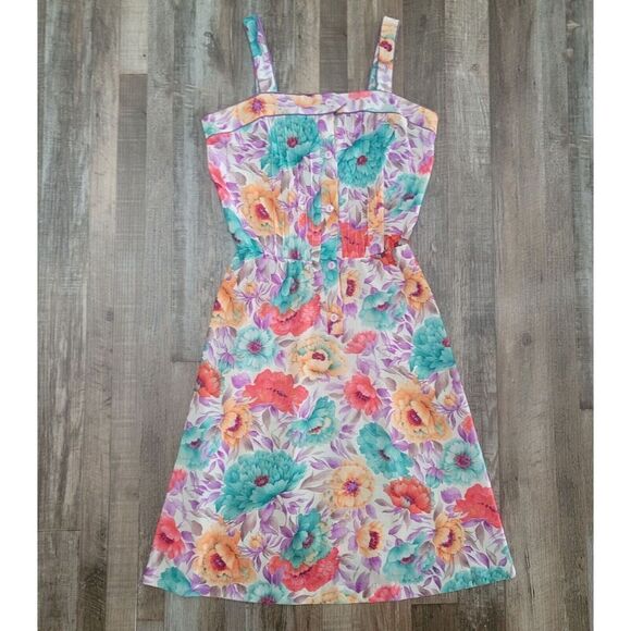 Reiner Of Chicago 80s Floral Dress, Vintage Midi Dress Size 10 - Picture 1 of 7